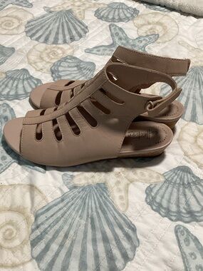 Clarks Taupe Cutout Gladiator Sandals
